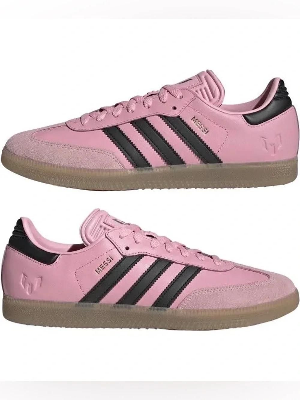 adidas Samba MESSI SOCCER Pink with Black Stripes and Gum Sole 8.5 men/9.5 women